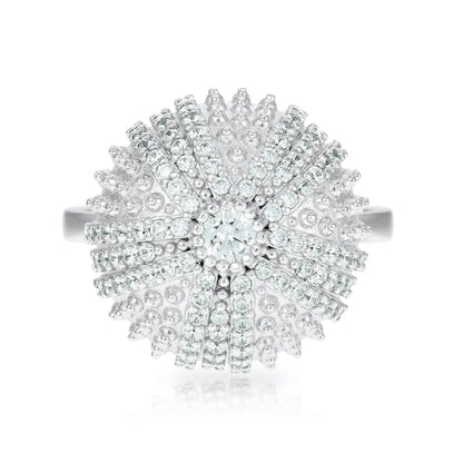 Mini Sea Urchin Cocktail Ring - White - Silver