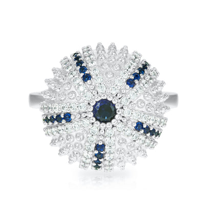 Mini Sea Urchin Cocktail Ring - Blue - Silver