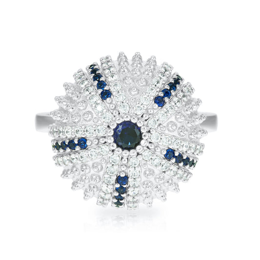 Mini Sea Urchin Cocktail Ring - Blue - Silver
