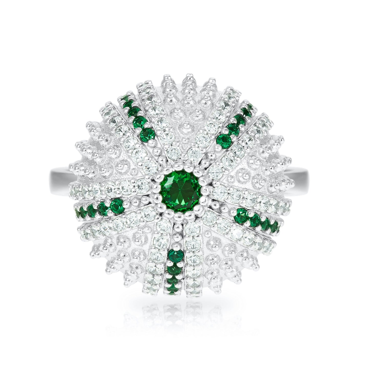 Mini Sea Urchin Cocktail Ring - Green - Silver