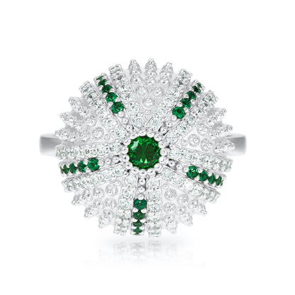 Mini Sea Urchin Cocktail Ring - Green - Silver