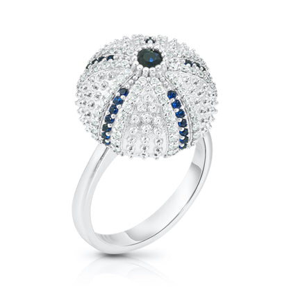 Mini Sea Urchin Cocktail Ring - Blue - Silver