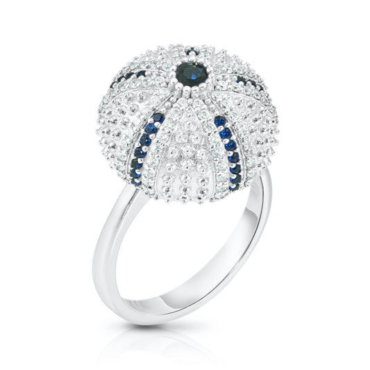 Mini Sea Urchin Cocktail Ring - Blue - Silver