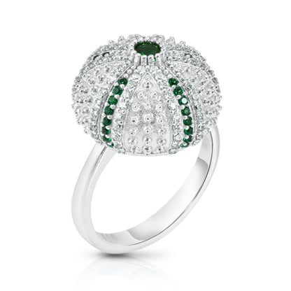 Mini Sea Urchin Cocktail Ring - Green - Silver
