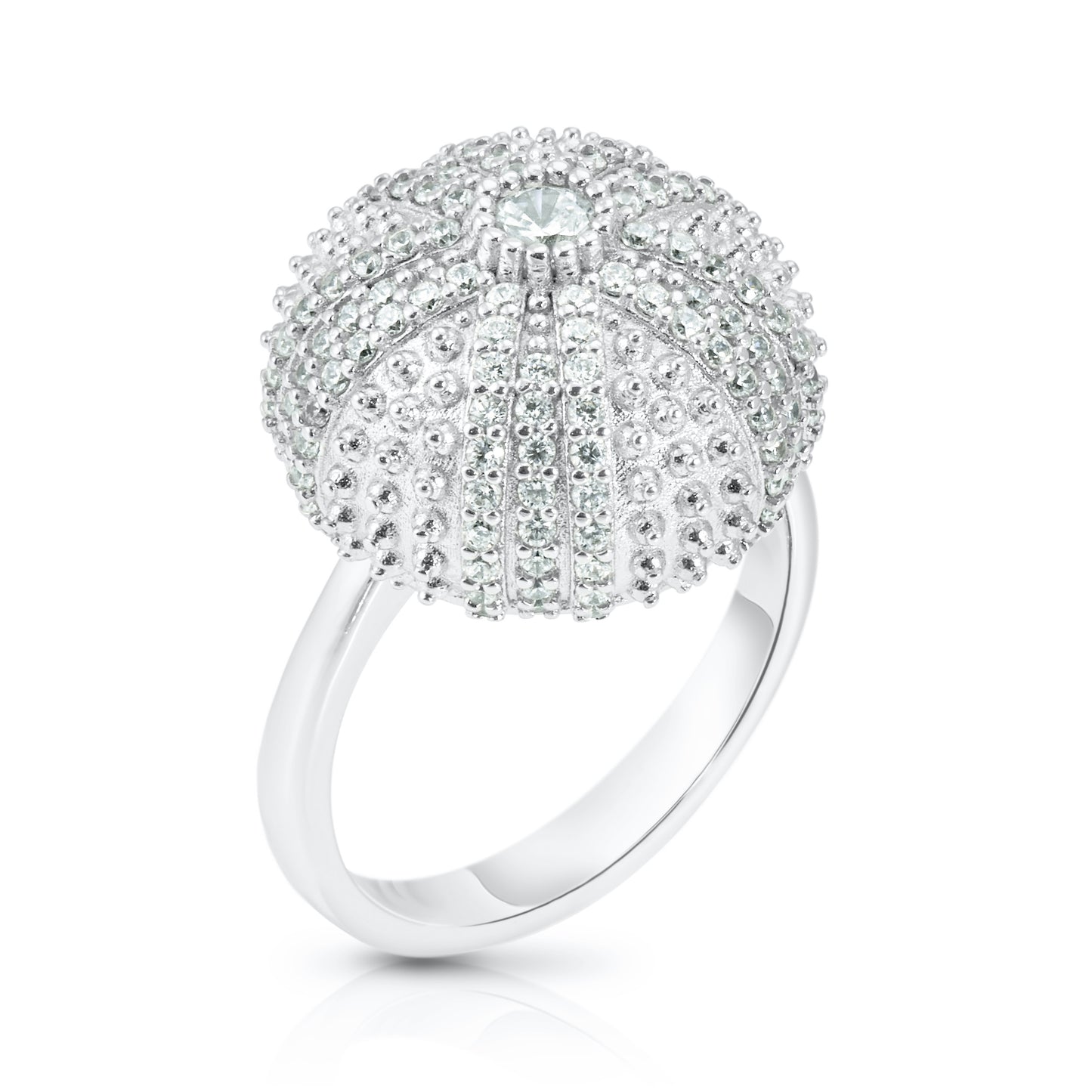 Mini Sea Urchin Cocktail Ring - White - Silver