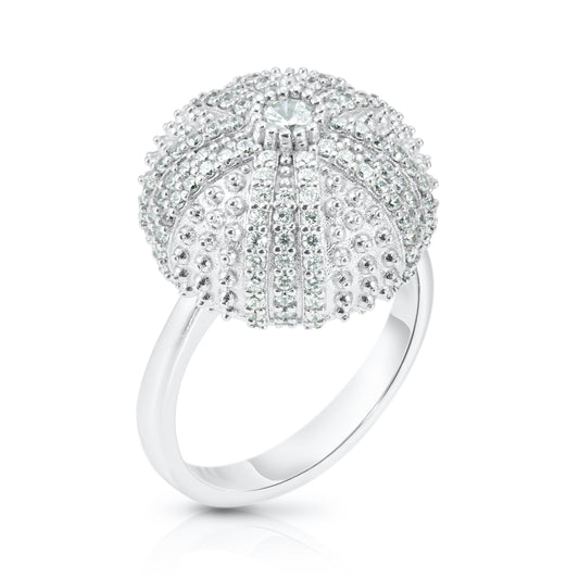 Mini Sea Urchin Cocktail Ring - White - Silver