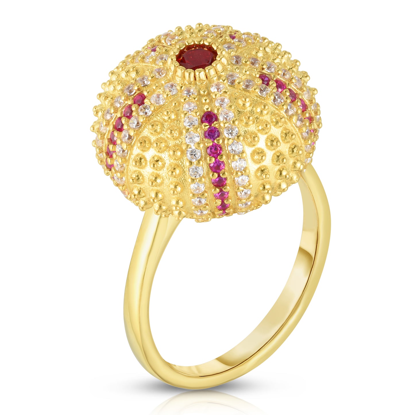 Mini Sea Urchin Cocktail Ring - Red - Gold
