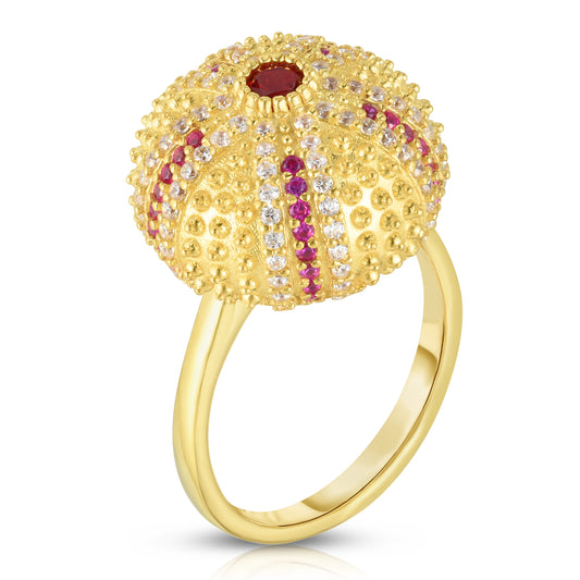 Mini Sea Urchin Cocktail Ring - Red - Gold