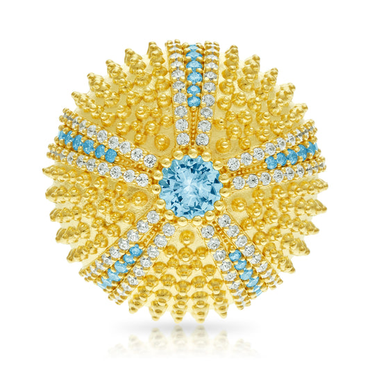 Sea Urchin Cocktail Ring - Aqua - Gold