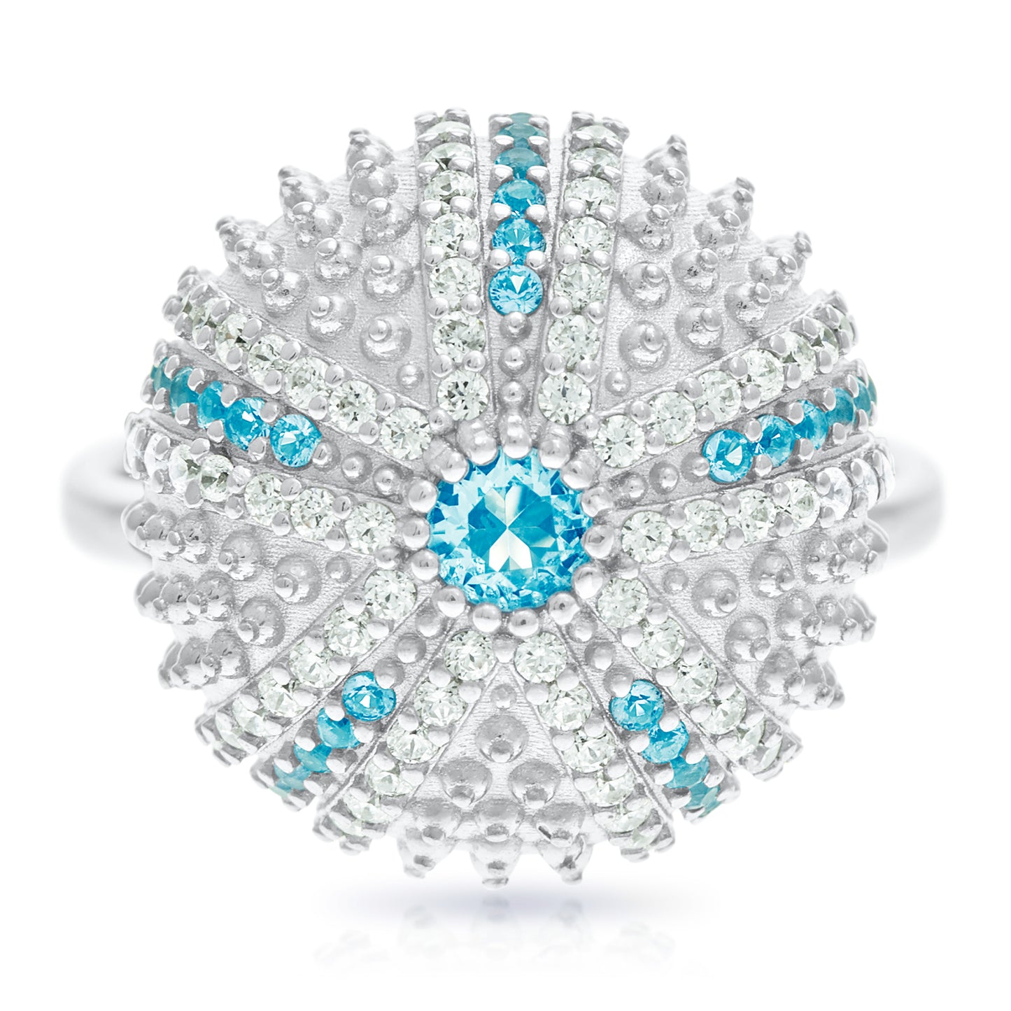 Mini Sea Urchin Cocktail Ring - Aqua - Silver