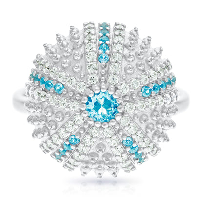 Mini Sea Urchin Cocktail Ring - Aqua - Silver