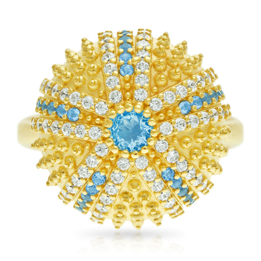 Mini Sea Urchin Cocktail Ring - Aqua - Gold