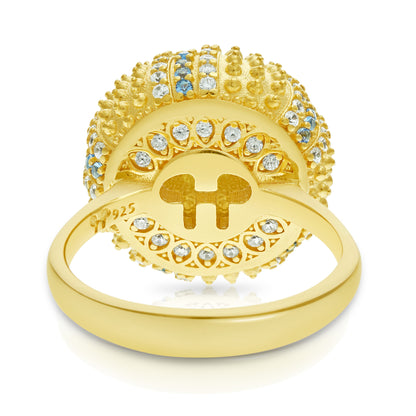 Mini Sea Urchin Cocktail Ring - Aqua - Gold