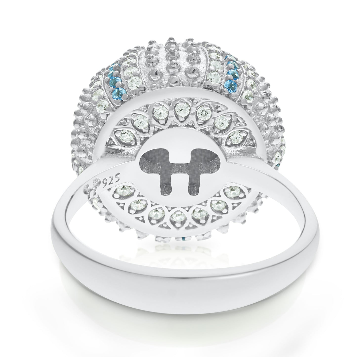 Mini Sea Urchin Cocktail Ring - Aqua - Silver