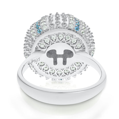 Mini Sea Urchin Cocktail Ring - Aqua - Silver