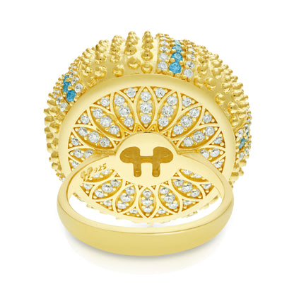 Sea Urchin Cocktail Ring - Aqua - Gold