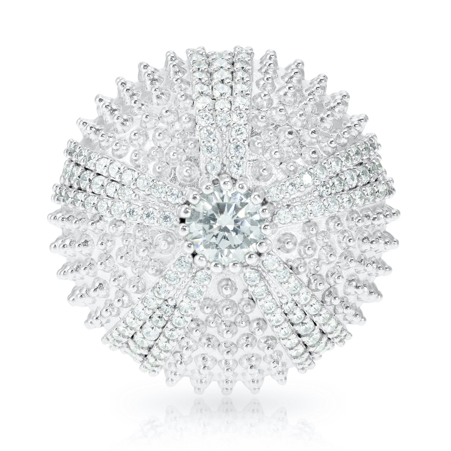 Sea Urchin Cocktail Ring - White - Silver