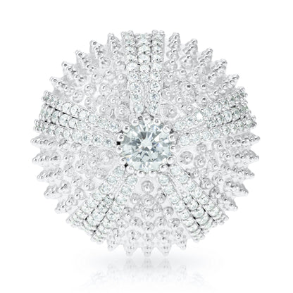Sea Urchin Cocktail Ring - White - Silver