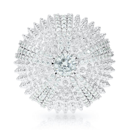 Sea Urchin Cocktail Ring - White - Silver