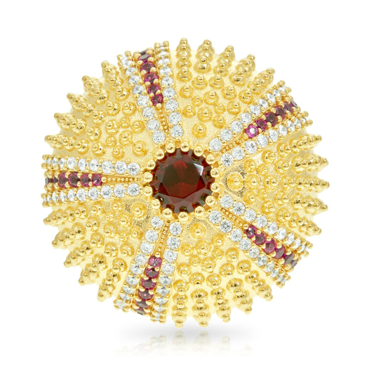 Sea Urchin Cocktail Ring - Red - Gold