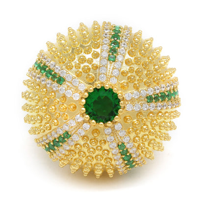 Sea Urchin Cocktail Ring - Green - Gold