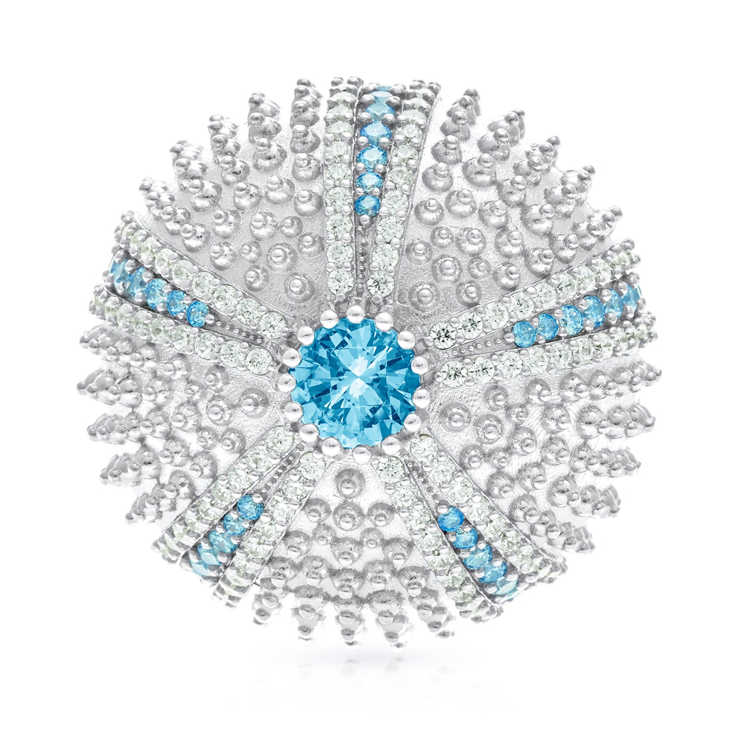 Sea Urchin Cocktail Ring - Aqua - Silver