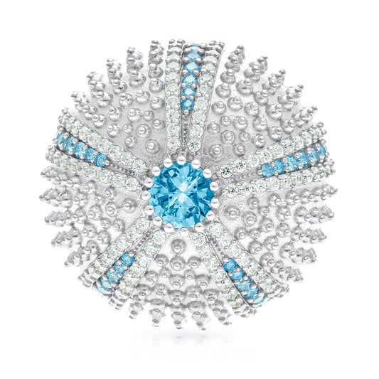 Sea Urchin Cocktail Ring - Aqua - Silver