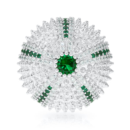 Sea Urchin Cocktail Ring - Green - Silver