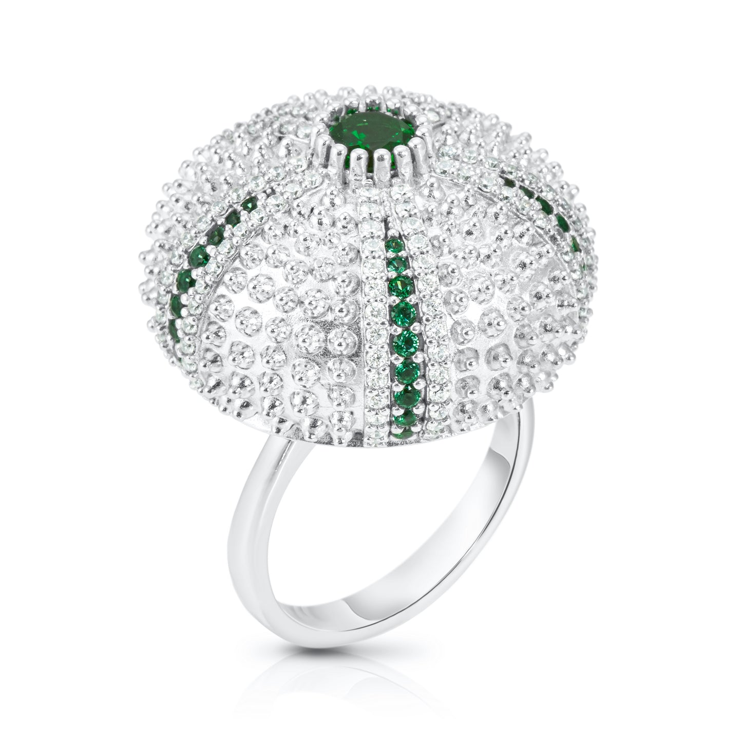 Sea Urchin Cocktail Ring - Green - Silver