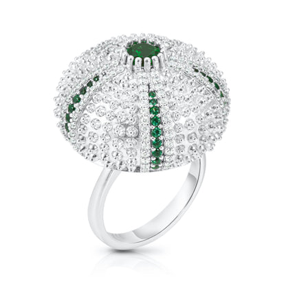 Sea Urchin Cocktail Ring - Green - Silver