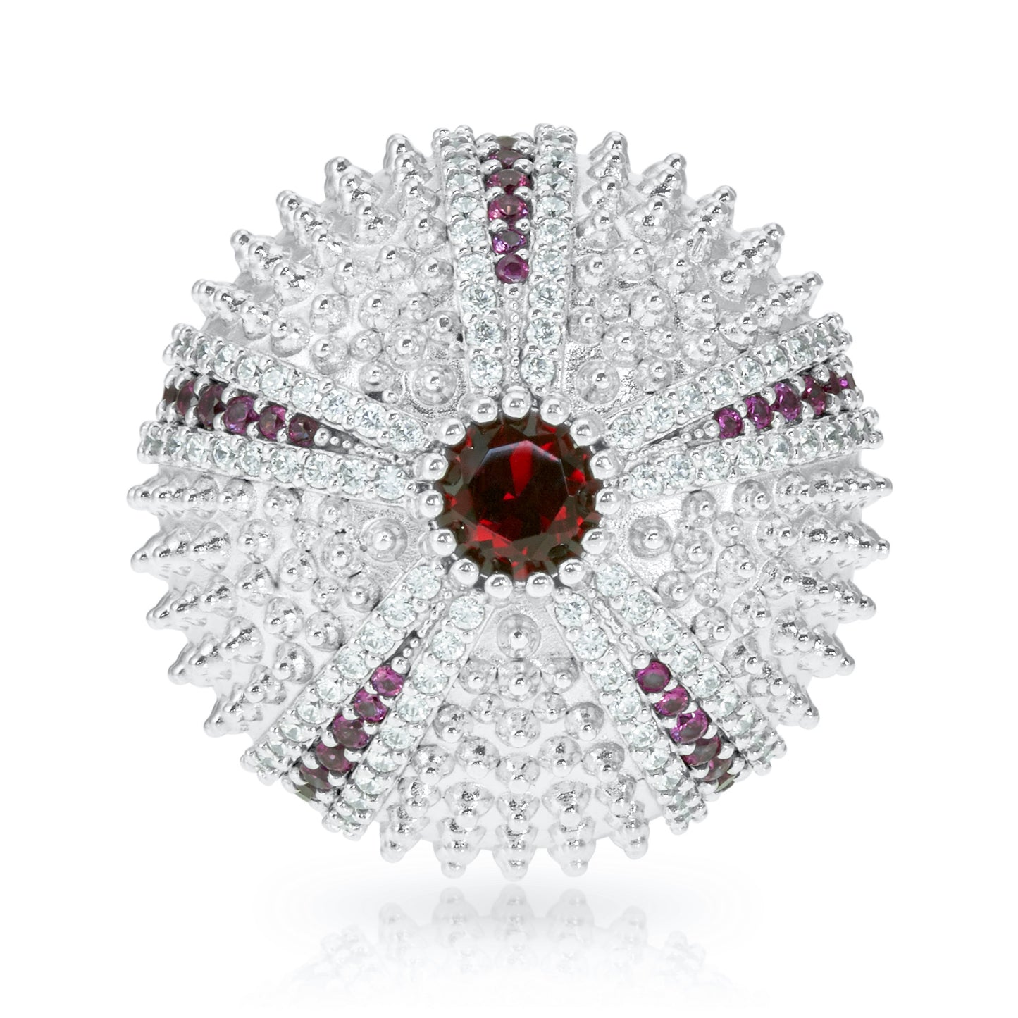 Sea Urchin Cocktail Ring - Red - Silver