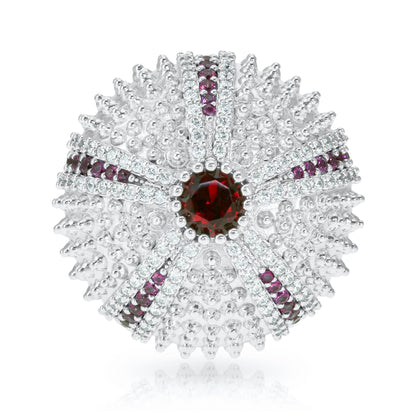 Sea Urchin Cocktail Ring - Red - Silver