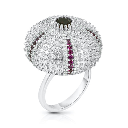 Sea Urchin Cocktail Ring - Red - Silver