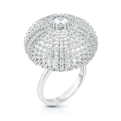 Sea Urchin Cocktail Ring - White - Silver