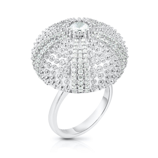 Sea Urchin Cocktail Ring - White - Silver