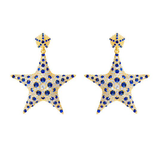 Starfish Cocktail Earrings - Blue - Gold