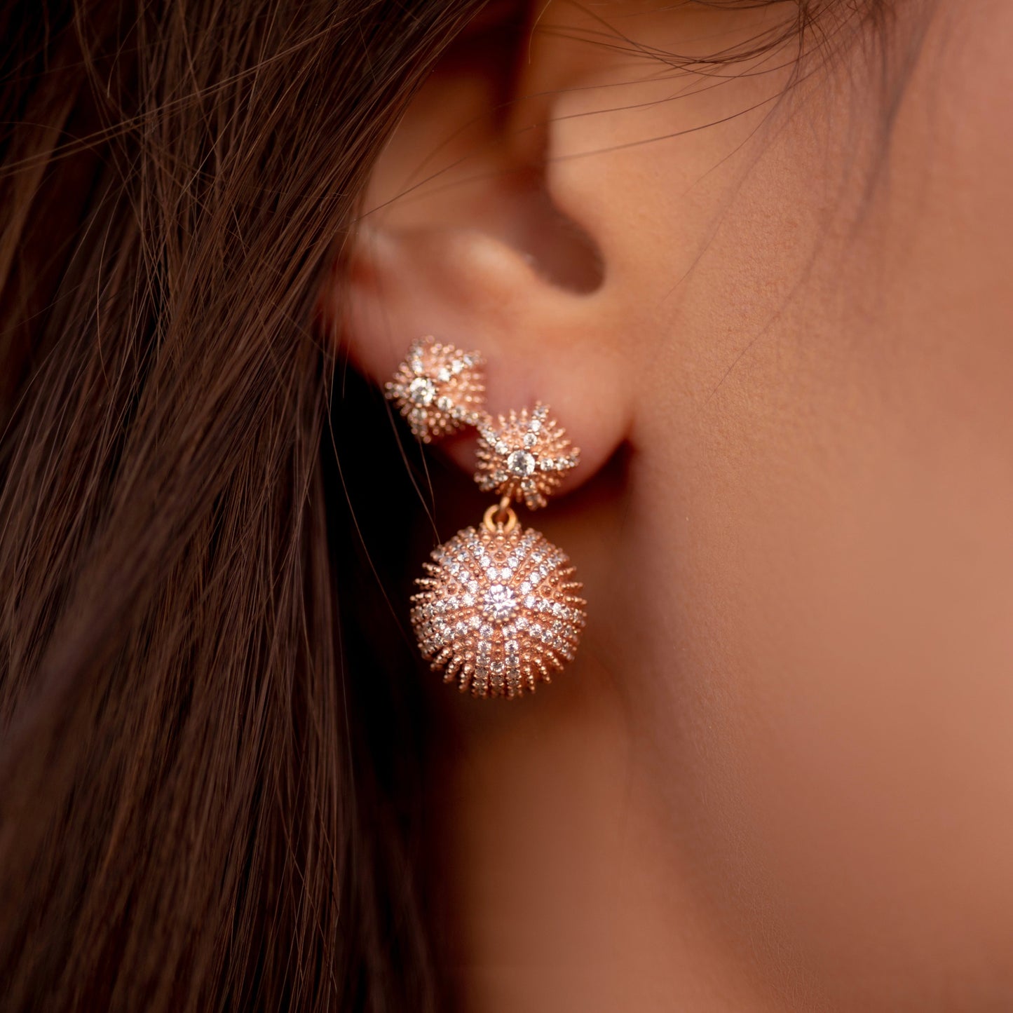 Sea Urchin Cocktail Pendant Earrings - Rose Gold