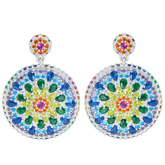 Chakra Mandala Cocktail Earrings - Silver