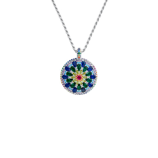 Chakra Mandala Cocktail Necklace 40cm - Silver